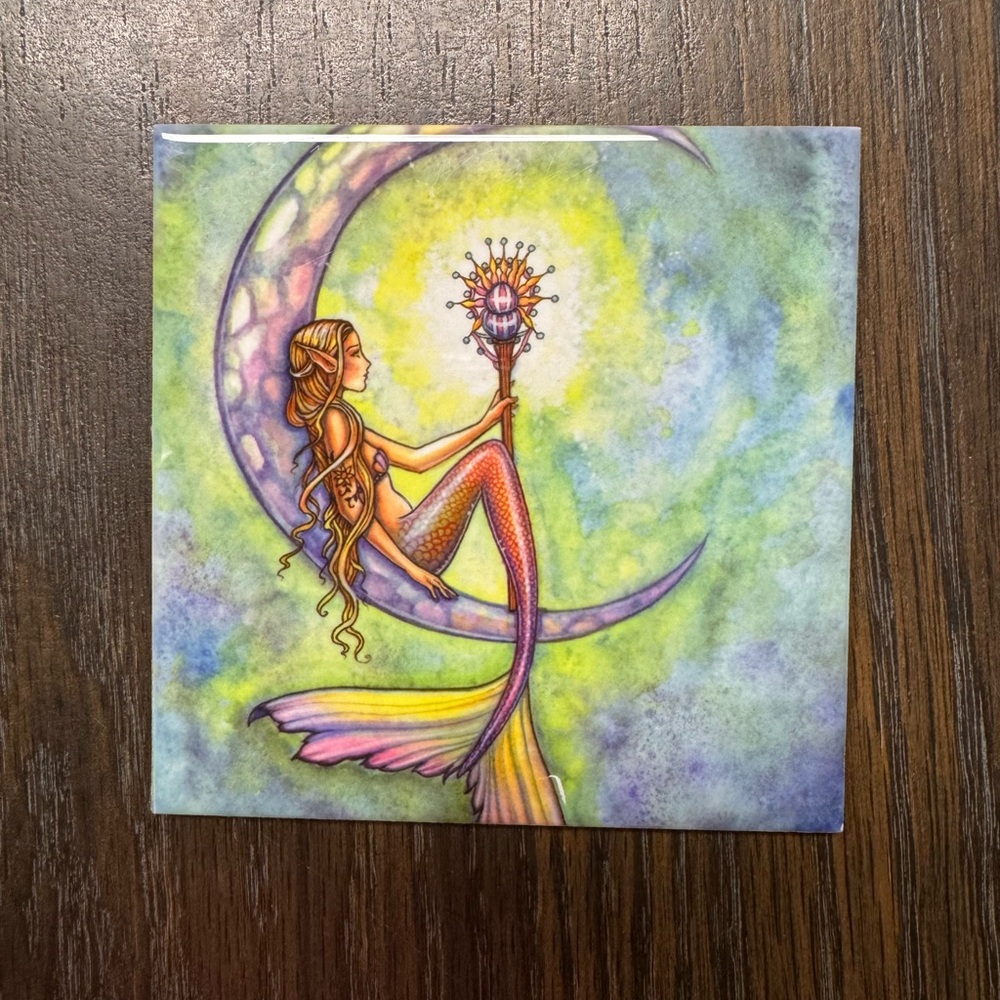 Mermaid Art Tile with Moon and Wand